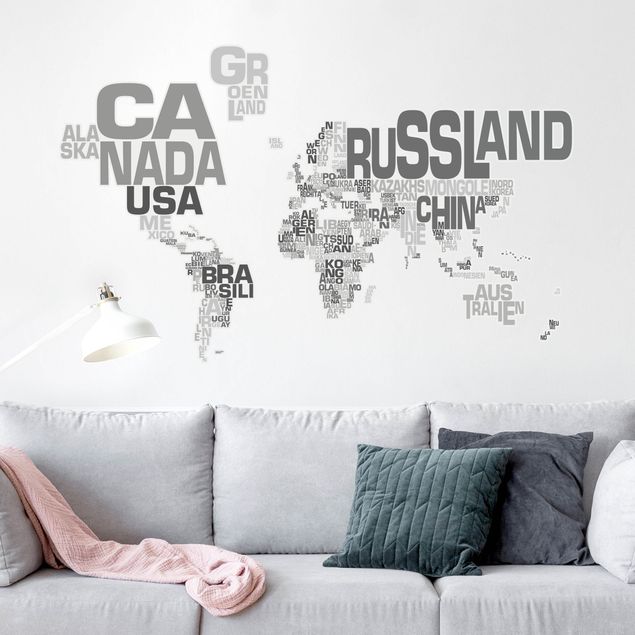 decoraçoes cozinha Letters world map gray