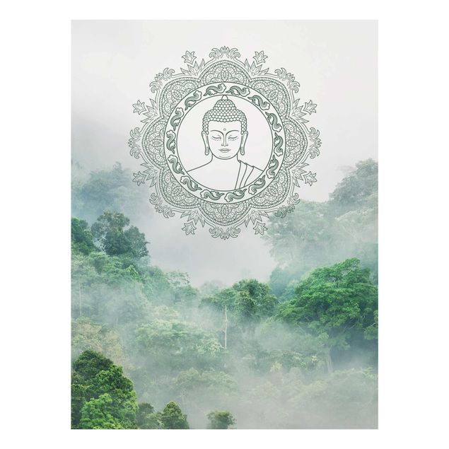 Quadros em vidro cidades e paisagens urbanas Buddha Mandala In Fog