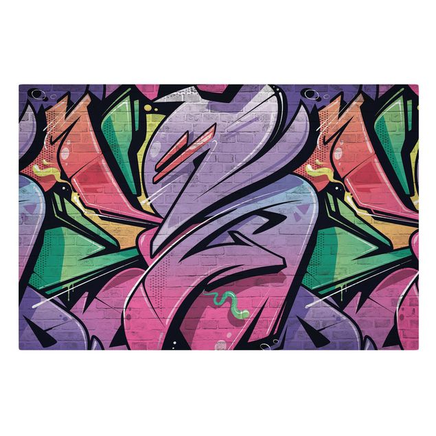 Quadros em lilás Colourful Graffiti Brick Wall