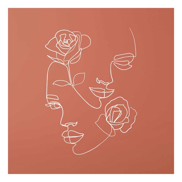 Quadros em vidro flores Line Art Faces Women Roses Copper