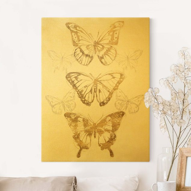 Telas decorativas borboletas Butterfly Composition In Gold II