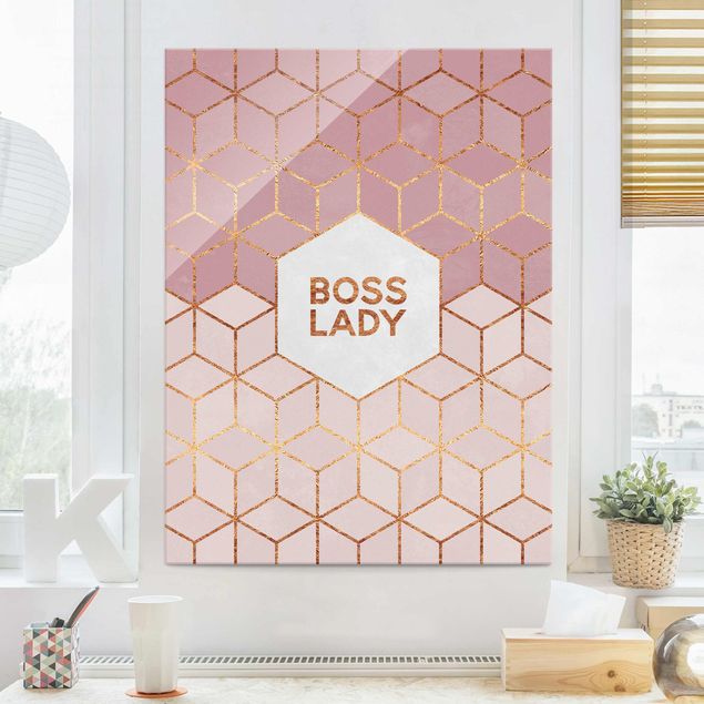 quadro de vidro Boss Lady Hexagons Pink