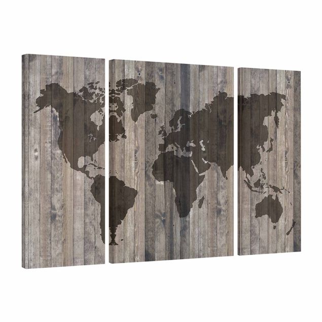 Telas decorativas mapas Wood World Map