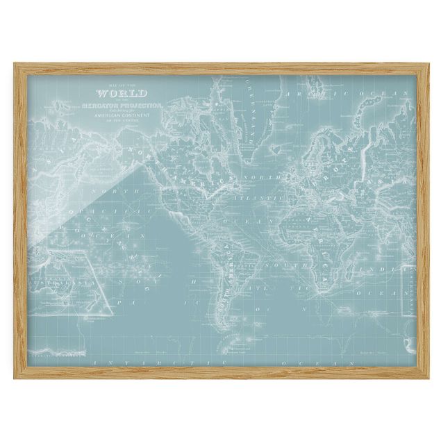 Quadros modernos World Map In Ice Blue