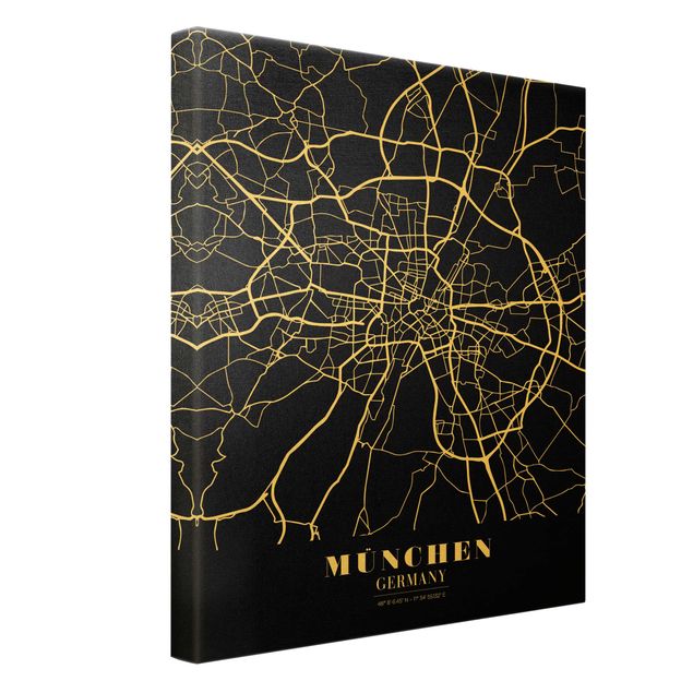 Quadros decorativos Munich City Map - Classic Black