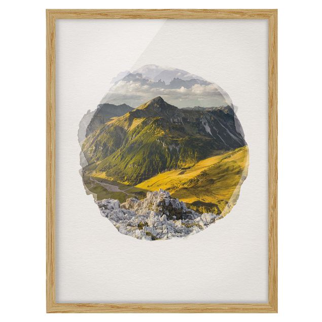 Quadros com moldura paisagens WaterColours - Mountains And Valley Of The Lechtal Alps In Tirol