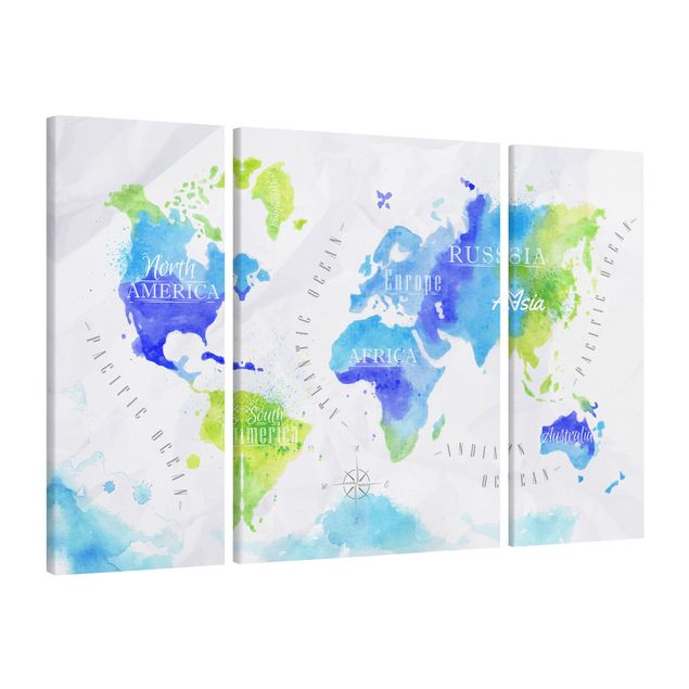 Telas decorativas mapas World Map Watercolour Blue Green