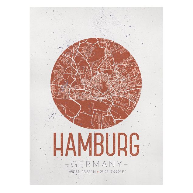 Quadros mapa mundi Hamburg City Map - Retro