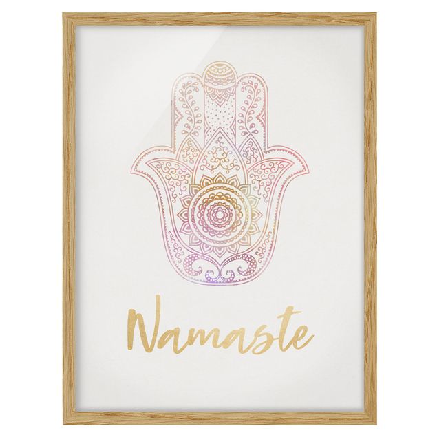 Quadros padrões Hamsa Hand Illustration Namaste Gold Light Pink