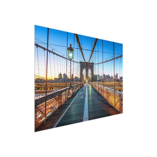 Quadros em vidro cidades e paisagens urbanas Dawn On The Brooklyn Bridge
