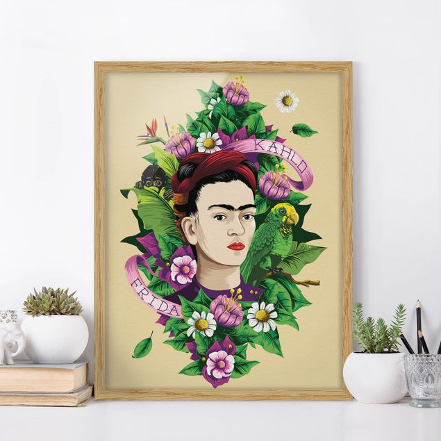 decoraçao para parede de cozinha Frida Kahlo - Frida, Monkey And Parrot
