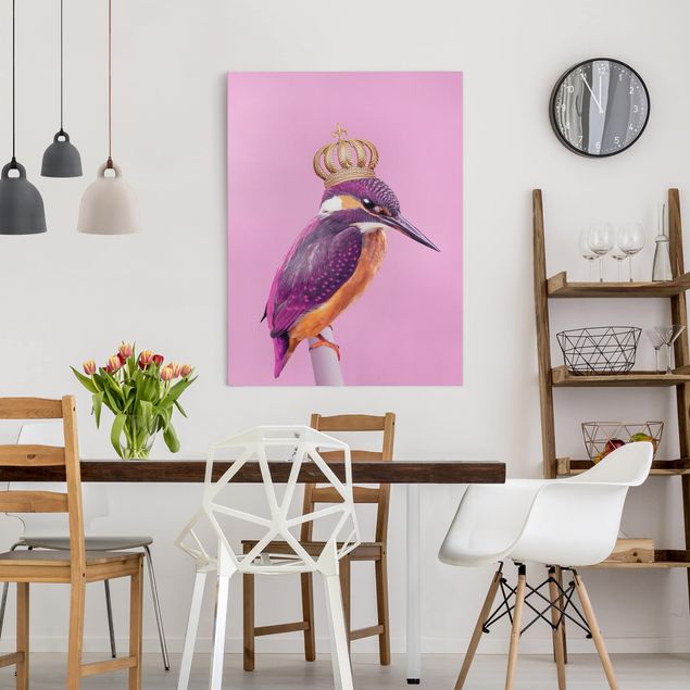 Telas decorativas aves Pink Kingfisher With Crown