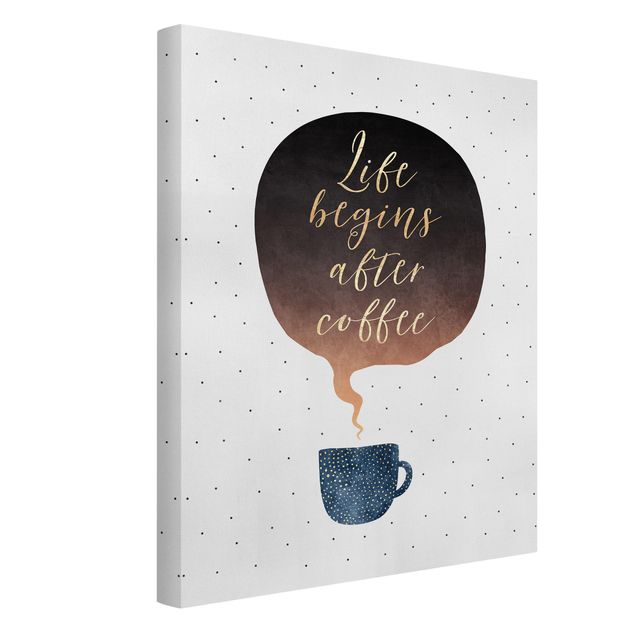 Telas decorativas frases Life Begins After Coffee Dots