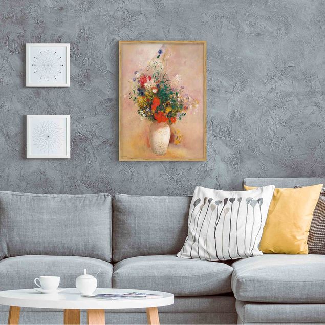 Quadros com moldura flores Odilon Redon - Vase With Flowers (Rose-Colored Background)