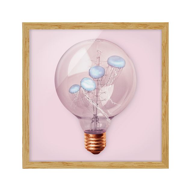 quadros modernos para quarto de casal Light Bulb With Jellyfish
