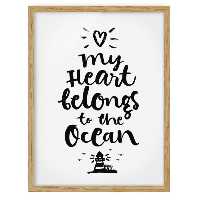 quadro com frases inspiradoras My Heart Belongs To The Ocean