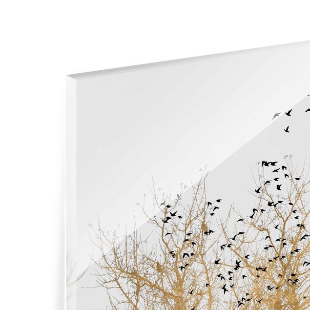 Quadros decorativos Flock Of Birds In Front Of Golden Tree