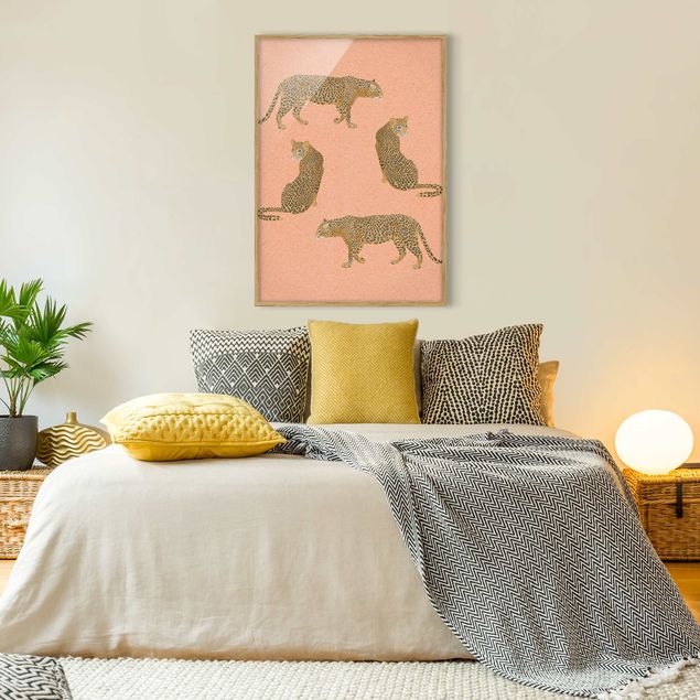 Quadros tigres Illustration Leopard Pink Painting