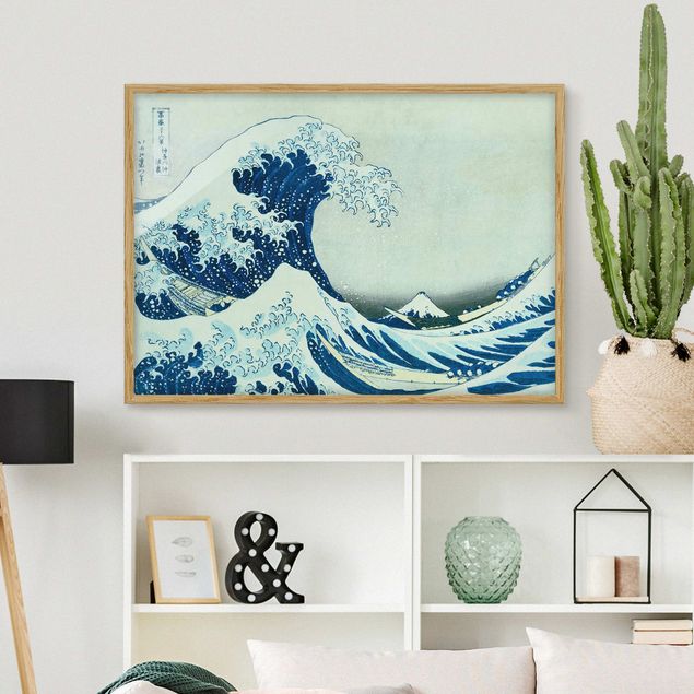 Quadros com moldura praia Katsushika Hokusai - The Great Wave At Kanagawa