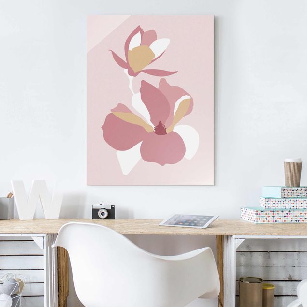 decoraçao cozinha Line Art Flowers Pastel Pink
