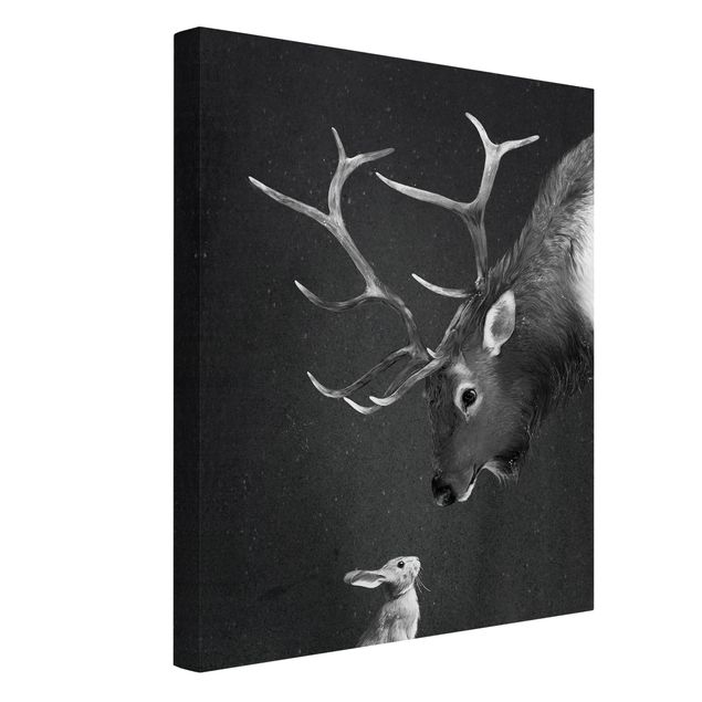 Quadros veados Illustration Deer And Rabbit Black And White Drawing
