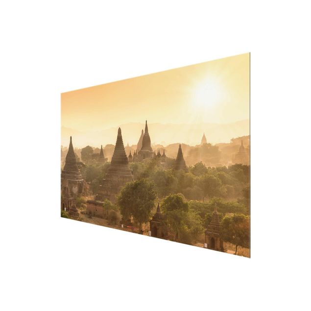 Quadros em vidro cidades e paisagens urbanas Sun Setting Over Bagan