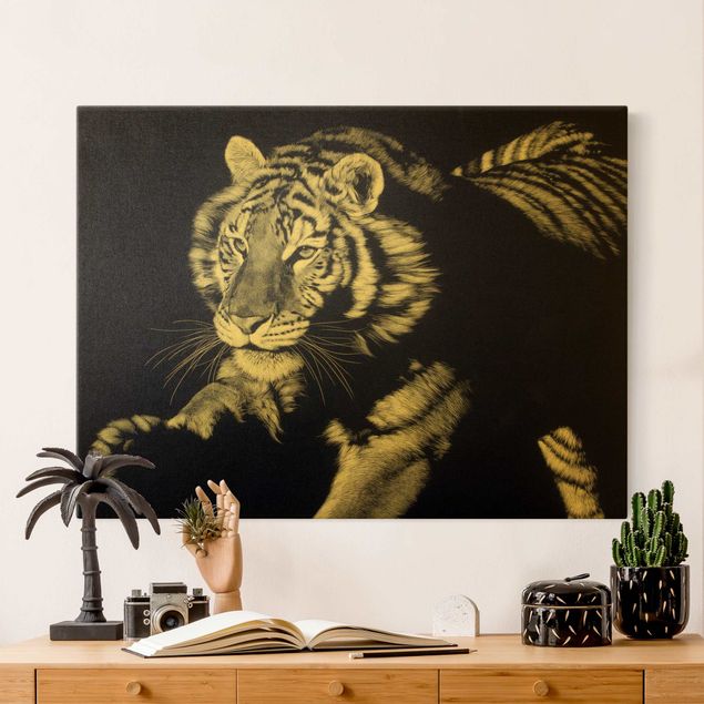 decoraçao para parede de cozinha Tiger In The Sunlight On Black