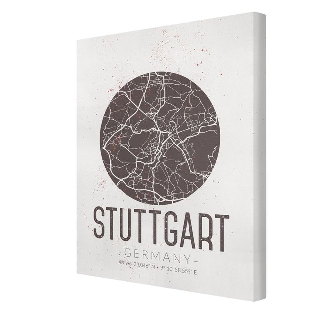 quadros preto e branco para decoração Stuttgart City Map - Retro