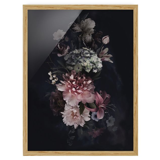 quadros de flores Flowers With Fog On Black