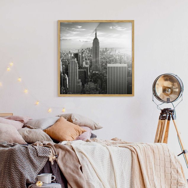 Quadros com moldura em preto e branco Manhattan Skyline
