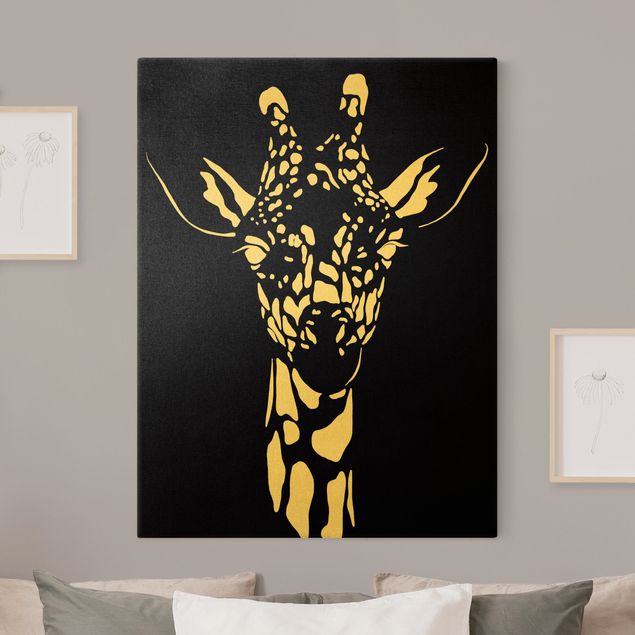 Telas decorativas animais Safari Animals - Portrait Giraffe Black