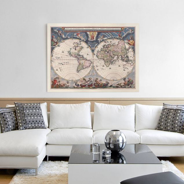 Telas decorativas mapas Historic World Map Nova Et Accuratissima Of 1664
