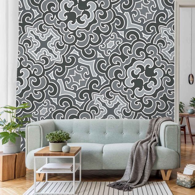 Papel de parede ornamental Chinoiserie Pattern In Grey