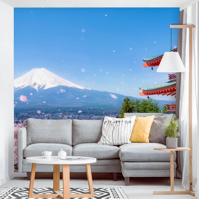 papel de parede moderno para sala Chureito Pagoda And Mt. Fuji