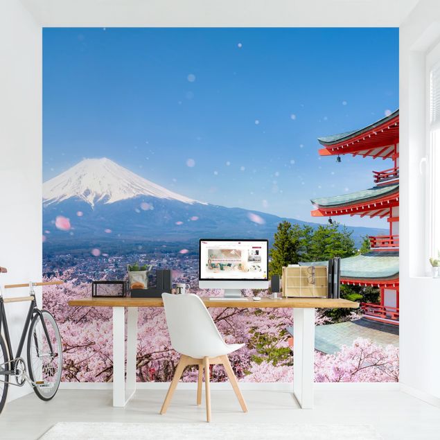 papel parede de flor Chureito Pagoda And Mt. Fuji