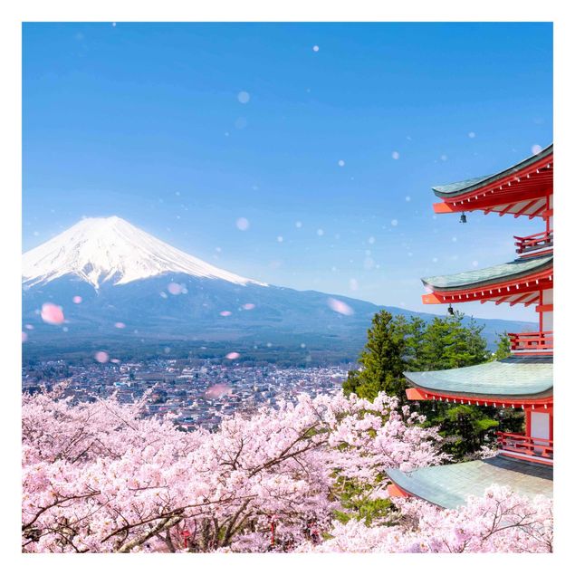 papel de parede com azul Chureito Pagoda And Mt. Fuji