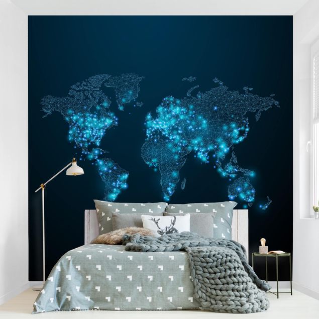 papel de parede moderno para sala Connected World World Map