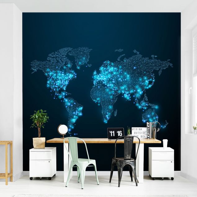 papel de parede com azul Connected World World Map