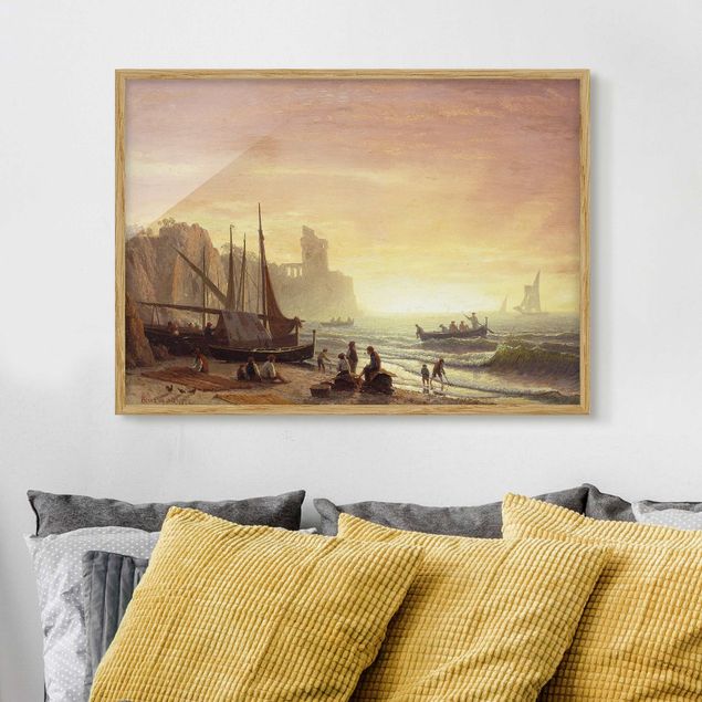 Quadros com moldura praia Albert Bierstadt - The Fishing Fleet