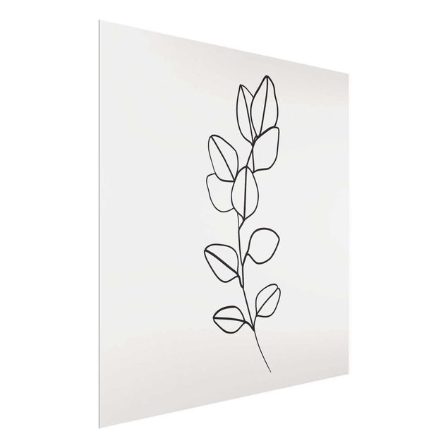 Quadros em vidro flores Line Art Branch Leaves Black And White