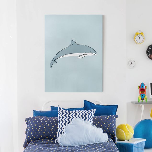 Telas decorativas peixes Dolphin Line Art