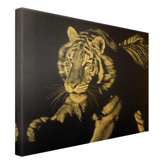 decoração quadros Tiger In The Sunlight On Black