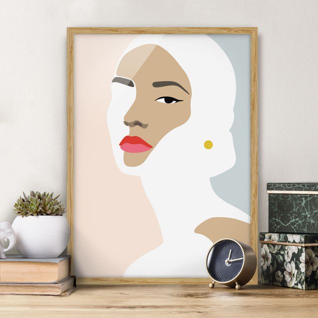 decoraçao para parede de cozinha Line Art Portrait Woman Pastel Grey