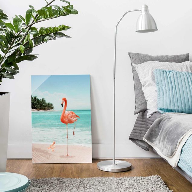 quadro com paisagens Beach With Flamingo