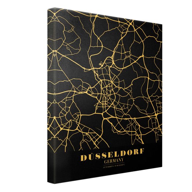 Telas decorativas Dusseldorf City Map - Classic Black