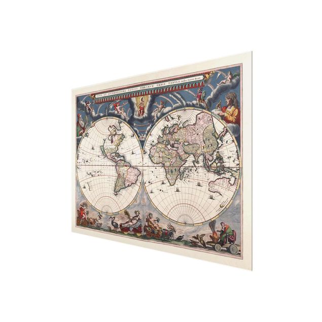 quadro em vidro Historic World Map Nova Et Accuratissima Of 1664