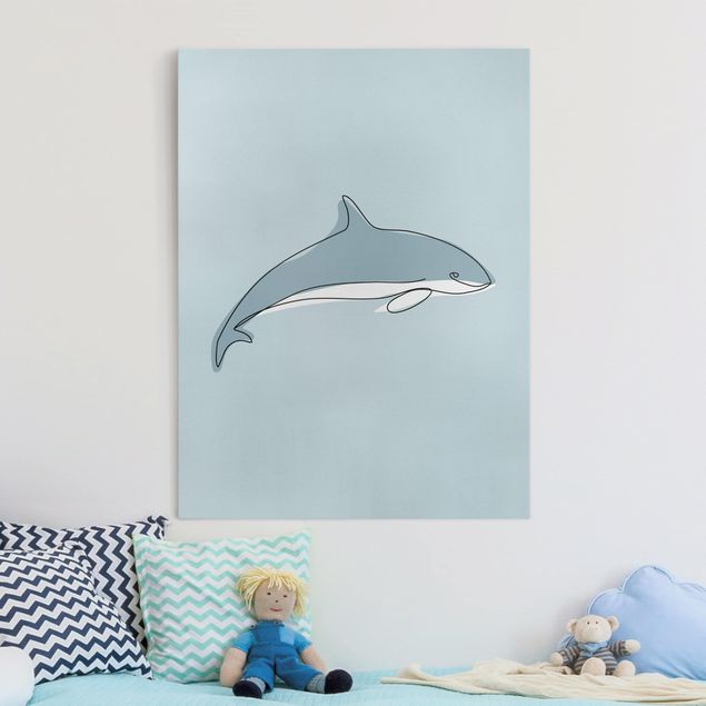 quadro em tons de azul Dolphin Line Art