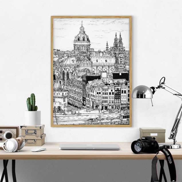 Quadros com moldura em preto e branco City Study - Old Town