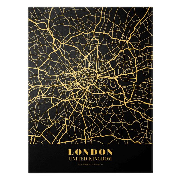 Quadros pretos London City Map - Classic Black
