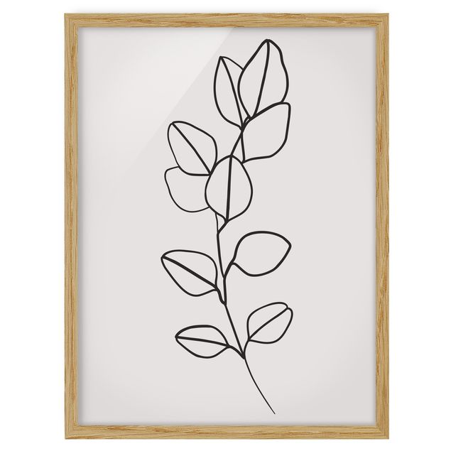 Quadros com moldura flores Line Art Branch Leaves Black And White